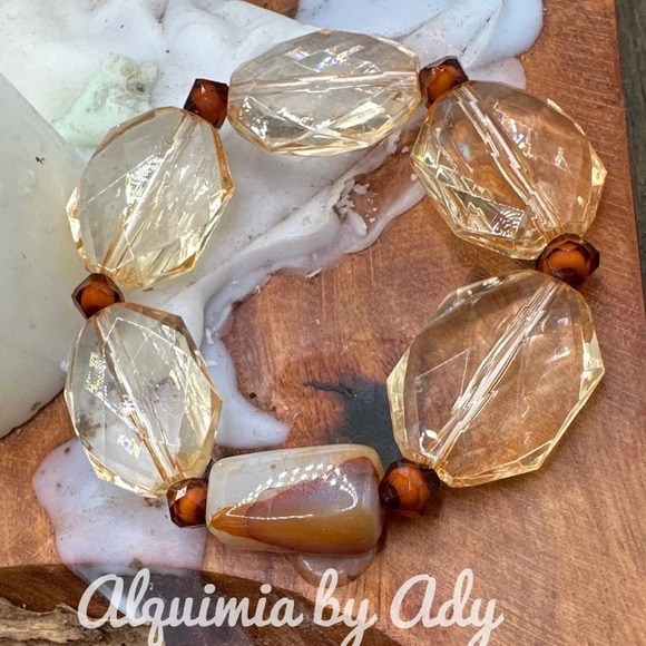 Carnelian oversized maxi beads handmade bracelet cuff acrylic bangle - Picture 1 of 7